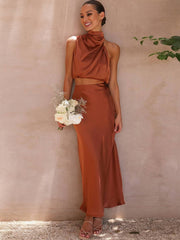 Cocolii robe tenue invit¨¦ mariage femme licou sans manches femme ¨¦l¨¦gant de soir¨¦e deux pi¨¨ces robe demoiselle d'honneur