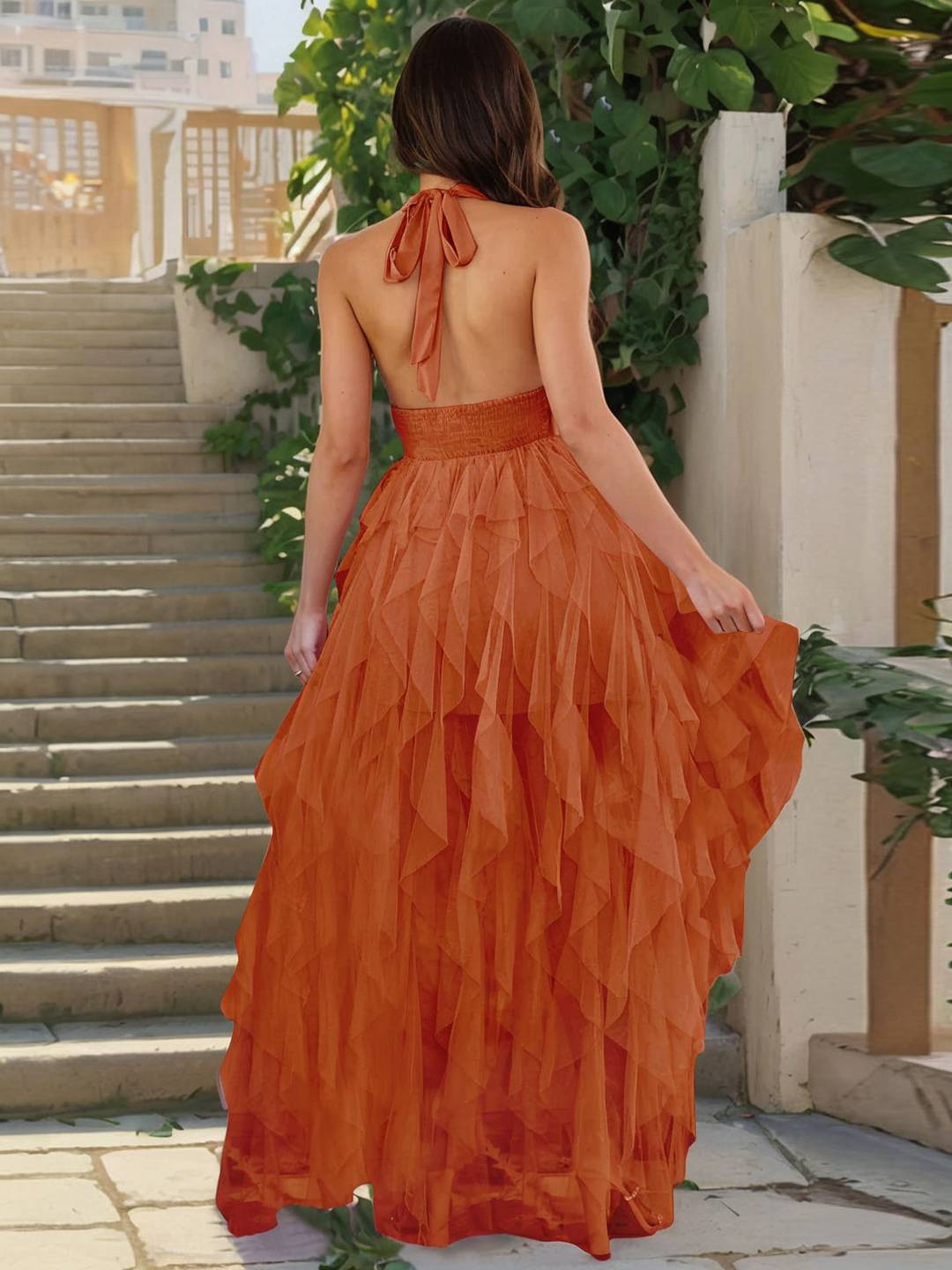 Cocolii robe longue v-cou irr¨¦guli¨¨re tulle fendu le c?t¨¦ sans manches femme doux ¨¦l¨¦gant anniversaire c¨¦r¨¦monie