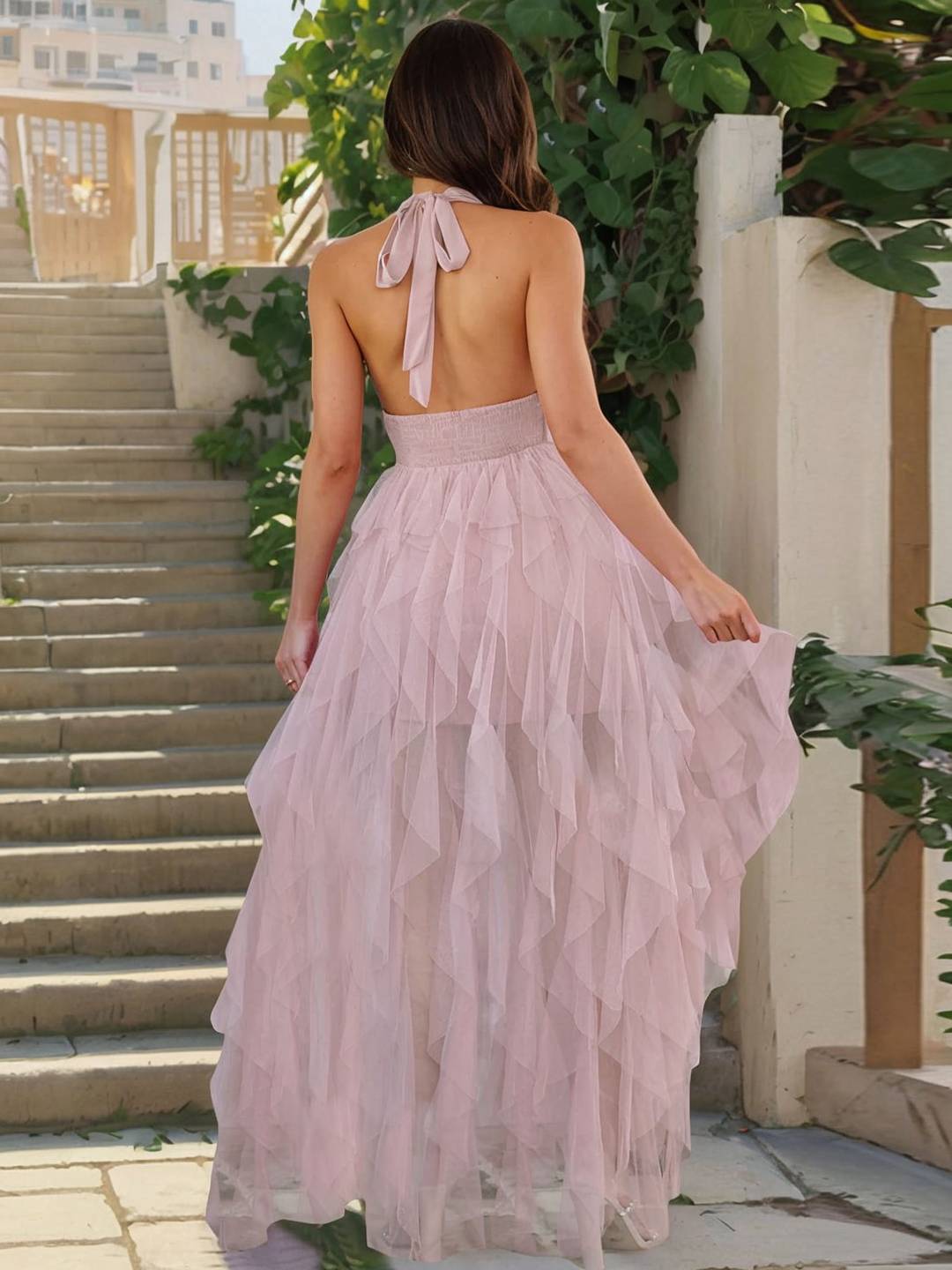 Cocolii robe longue v-cou irr¨¦guli¨¨re tulle fendu le c?t¨¦ sans manches femme doux ¨¦l¨¦gant anniversaire c¨¦r¨¦monie