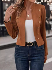 Cocolii veste officier suedine double boutonnage poches col montant manches longues femme ¨¦l¨¦gant d¨¦contract¨¦ blazer