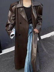 Cocolii longue manteau en simili cuir boutonnage poches ceinture manches longues femme ¨¦l¨¦gant mode oversized veste