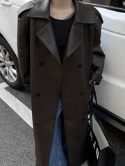 Cocolii longue manteau en simili cuir boutonnage poches ceinture manches longues femme ¨¦l¨¦gant mode oversized veste