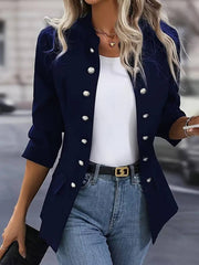 Cocolii veste officier double boutonnage poches col montant manches longues femme d¨¦contract¨¦ mode