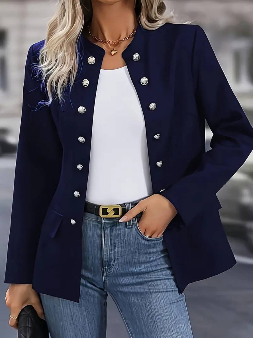 Cocolii veste officier double boutonnage poches col montant manches longues femme d¨¦contract¨¦ mode