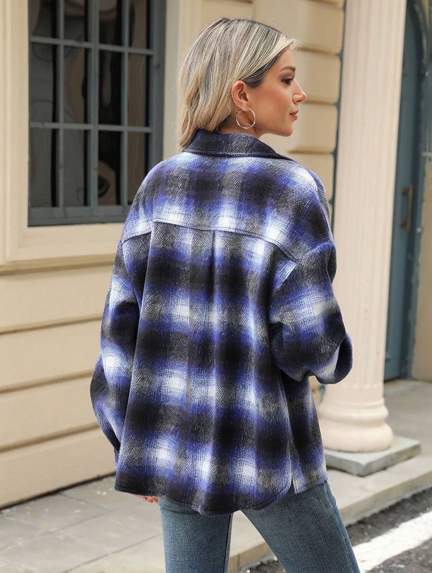 Cocolii veste surchemise femme carreaux boutonnage poches col revers femme d¨¦contract¨¦ ample manteau