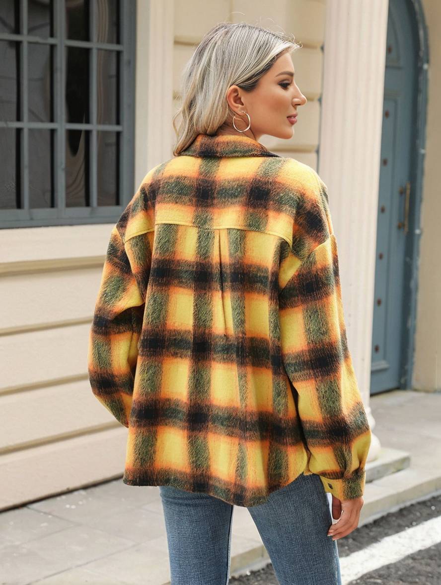 Cocolii veste surchemise femme carreaux boutonnage poches col revers femme d¨¦contract¨¦ ample manteau