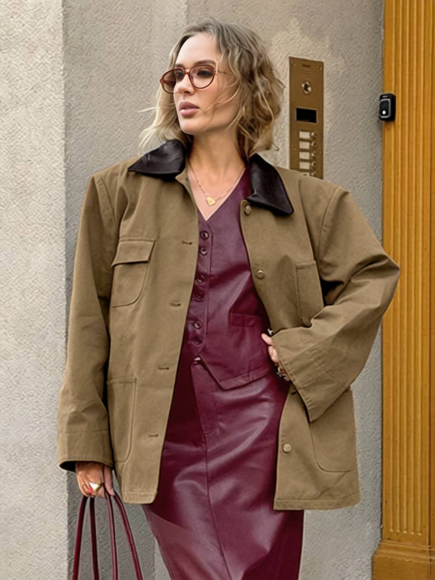 Cocolii veste unicolore col revers boutonnage poches manches longues femme ¨¦l¨¦gant d¨¦contract¨¦ oversized blouson