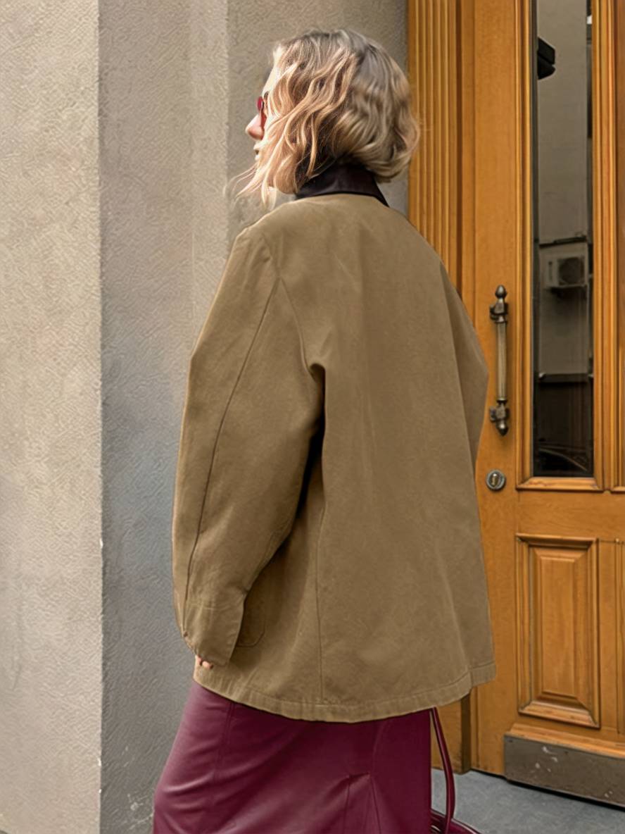 Cocolii veste unicolore col revers boutonnage poches manches longues femme ¨¦l¨¦gant d¨¦contract¨¦ oversized blouson