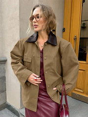 Cocolii veste unicolore col revers boutonnage poches manches longues femme ¨¦l¨¦gant d¨¦contract¨¦ oversized blouson