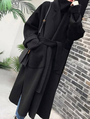Cocolii longue manteau en laine fendu le c?t¨¦ ceinture oversized femme ¨¦l¨¦gant veste