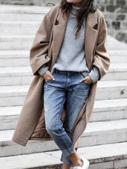 Cocolii longue manteau en laine boutons poches col revers manches longues femme ¨¦l¨¦gant mode hiver blouson