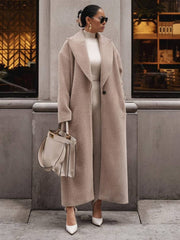 Cocolii longue manteau en laine unicolore boutons poches col revers femme ¨¦l¨¦gant mode ample hiver veste