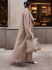 Cocolii longue manteau en laine unicolore boutons poches col revers femme ¨¦l¨¦gant mode ample hiver veste