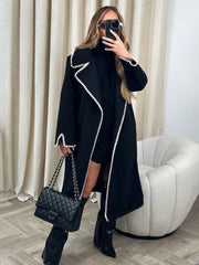 Cocolii longue manteau en laine col revers manches longues femme ¨¦l¨¦gant ample oversized veste