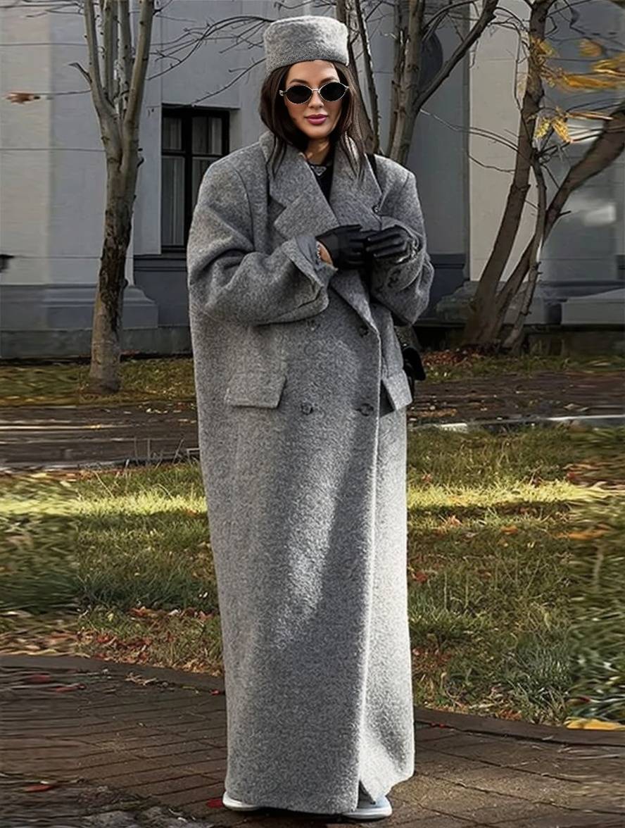 longue manteau caban double boutonnage poches col revers manches longues femme d¨¦contract¨¦ oversized manteau chin¨¦