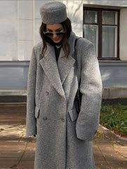 longue manteau caban double boutonnage poches col revers manches longues femme d¨¦contract¨¦ oversized manteau chin¨¦