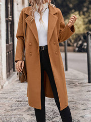 Cocolii longue manteau en laine double boutonnage poches ceinture col revers femme ¨¦l¨¦gant d¨¦contract¨¦ ample veste caban