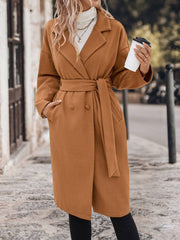 Cocolii longue manteau en laine double boutonnage poches ceinture col revers femme ¨¦l¨¦gant d¨¦contract¨¦ ample veste caban