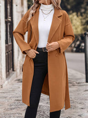 Cocolii longue manteau en laine double boutonnage poches ceinture col revers femme ¨¦l¨¦gant d¨¦contract¨¦ ample veste caban