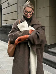 Cocolii longue manteau en laine boutonnage poches col revers manches longues femme ¨¦l¨¦gant d¨¦contract¨¦ ample hiver chic veste