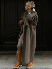 Cocolii longue manteau en laine boutonnage poches col revers manches longues femme ¨¦l¨¦gant d¨¦contract¨¦ ample hiver chic veste