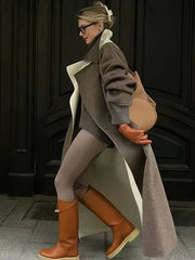 Cocolii longue manteau en laine boutonnage poches col revers manches longues femme ¨¦l¨¦gant d¨¦contract¨¦ ample hiver chic veste