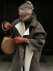 Cocolii longue manteau en laine boutonnage poches col revers manches longues femme ¨¦l¨¦gant d¨¦contract¨¦ ample hiver chic veste