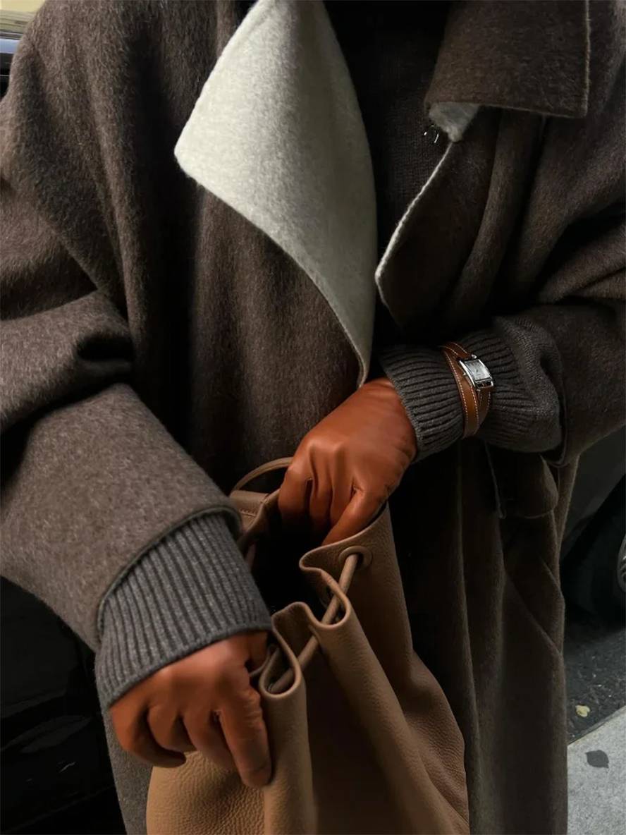 Cocolii longue manteau en laine boutonnage poches col revers manches longues femme ¨¦l¨¦gant d¨¦contract¨¦ ample hiver chic veste