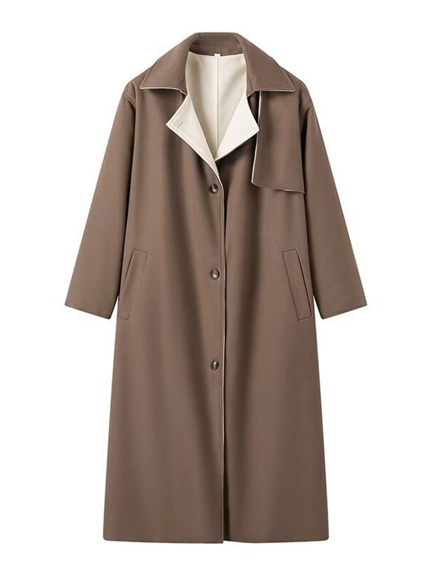 Cocolii longue manteau en laine boutonnage poches col revers manches longues femme ¨¦l¨¦gant d¨¦contract¨¦ ample hiver chic veste