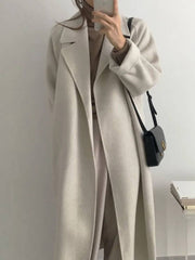Cocolii longue manteau en laine col revers ceinture poches manches longues femme ¨¦l¨¦gant d¨¦contract¨¦ oversized hiver blouson