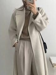Cocolii longue manteau en laine col revers ceinture poches manches longues femme ¨¦l¨¦gant d¨¦contract¨¦ oversized hiver blouson