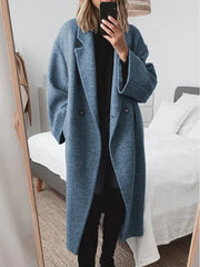 Cocolii longue manteau en laine unicolore boutons poches col revers ¨¦paule tombante femme ¨¦l¨¦gant d¨¦contract¨¦ ample blouson