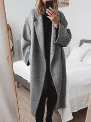 Cocolii longue manteau en laine unicolore boutons poches col revers ¨¦paule tombante femme ¨¦l¨¦gant d¨¦contract¨¦ ample blouson