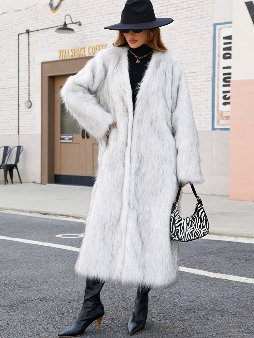 Cocolii longue manteau en fausse fourrure poches manches longues femme ¨¦l¨¦gant d¨¦contract¨¦ casual hiver veste