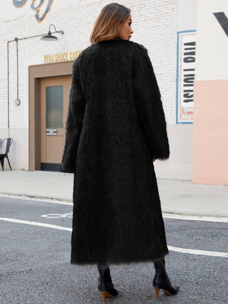 Cocolii longue manteau en fausse fourrure poches manches longues femme ¨¦l¨¦gant d¨¦contract¨¦ casual hiver veste
