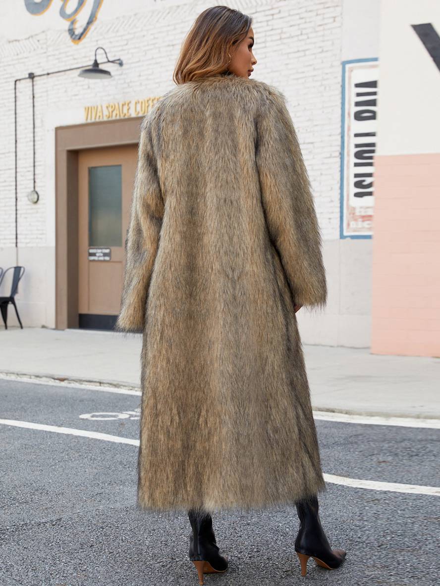 Cocolii longue manteau en fausse fourrure poches manches longues femme ¨¦l¨¦gant d¨¦contract¨¦ casual hiver veste
