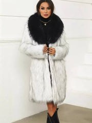 Cocolii longue manteau en fausse fourrure poches fausse fourrure col manches longues femme d¨¦contract¨¦ ample hiver blouson