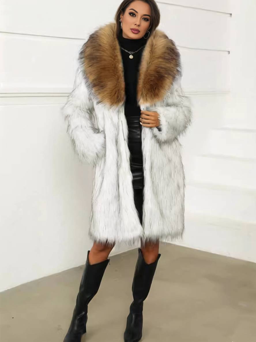 Cocolii longue manteau en fausse fourrure poches fausse fourrure col manches longues femme d¨¦contract¨¦ ample hiver blouson
