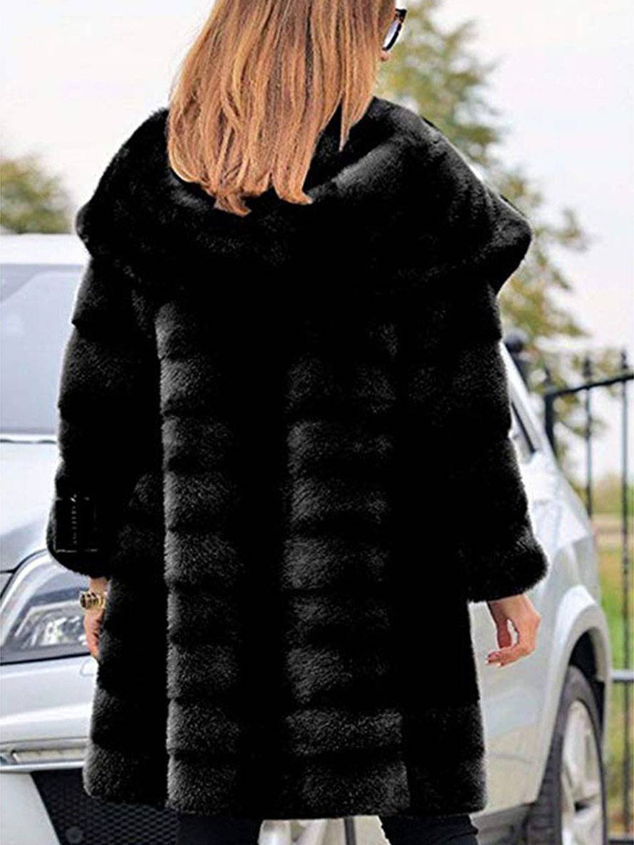 Cocolii longue manteau en fausse fourrure ¨¤ capuche manches longues femme ¨¦l¨¦gant d¨¦contract¨¦ oversized hiver veste