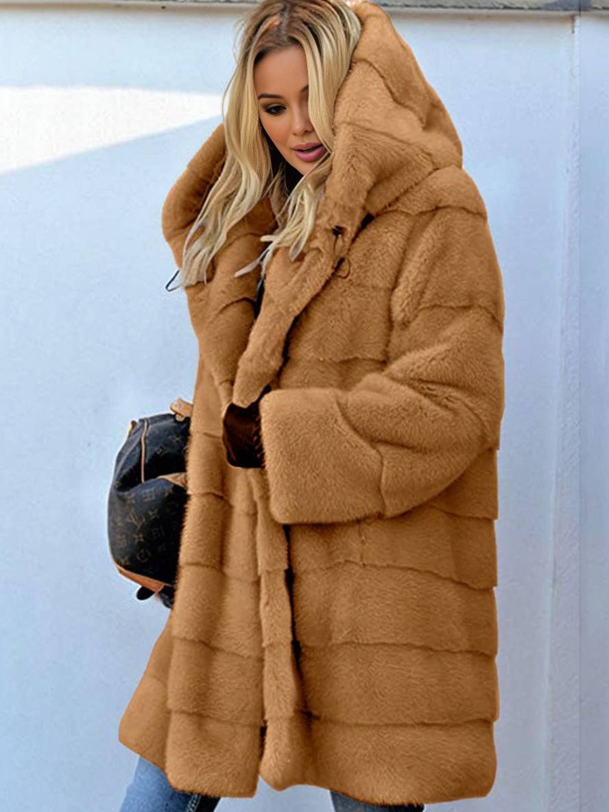 Cocolii longue manteau en fausse fourrure ¨¤ capuche manches longues femme ¨¦l¨¦gant d¨¦contract¨¦ oversized hiver veste