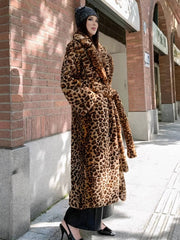 Cocolii longue manteau en fausse fourrure l¨¦opard ceinture manches longues femme ¨¦l¨¦gant d¨¦contract¨¦ mode hiver veste