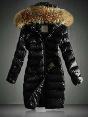Cocolii longue manteau doudoune brillante poches ceinture fermeture ¨¦clair ¨¤ capuche femme casual mode vestes noir