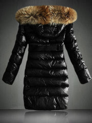 Cocolii longue manteau doudoune brillante poches ceinture fermeture ¨¦clair ¨¤ capuche femme casual mode vestes noir