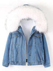 Cocolii vestes en jean belly fausse fourrure doubl¨¦ polaire capuche chic femme manteau bleu