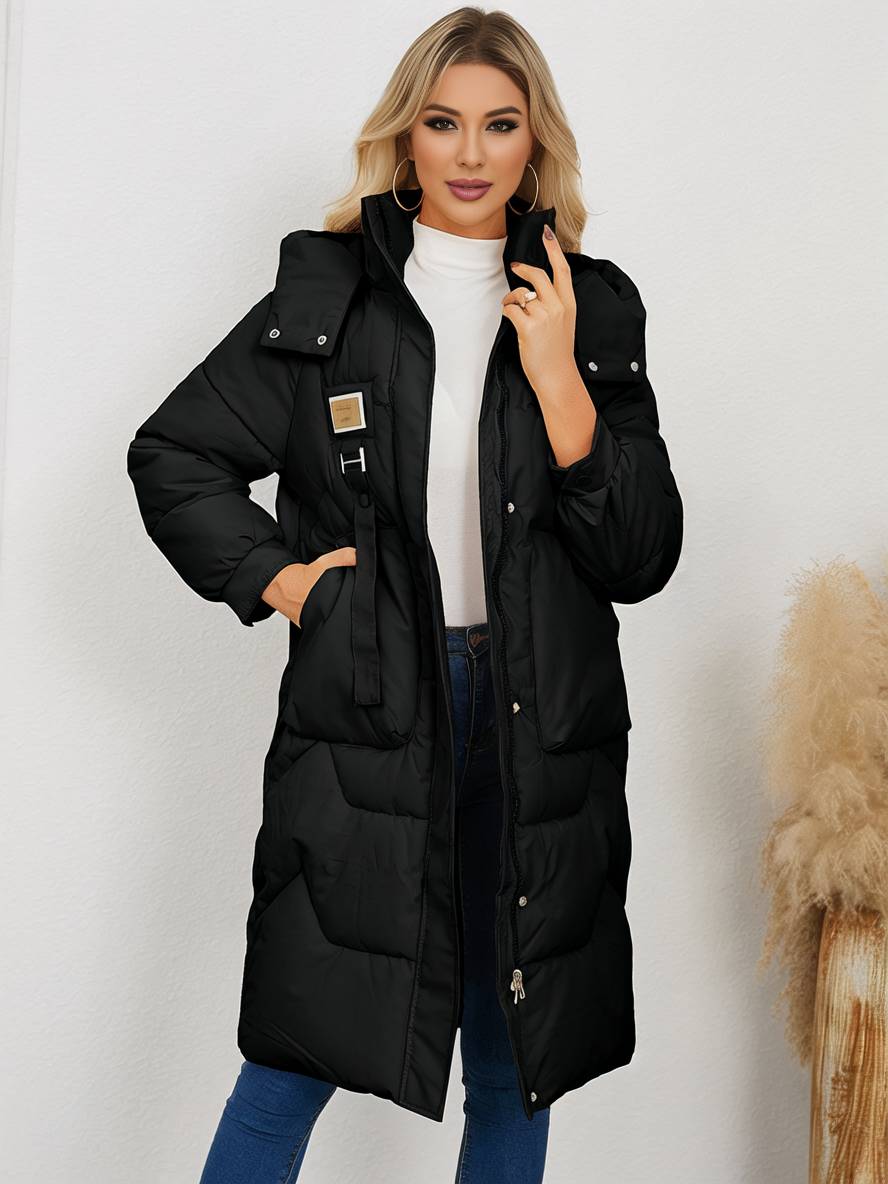 Cocolii longue manteau doudoune unicolore col montant fermeture ¨¦clair boutonnage poches femme ¨¦l¨¦gant d¨¦contract¨¦ veste