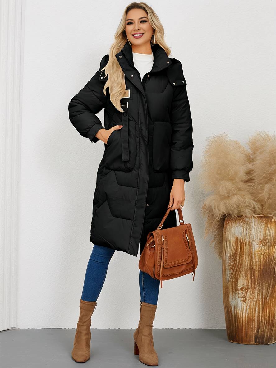 Cocolii longue manteau doudoune unicolore col montant fermeture ¨¦clair boutonnage poches femme ¨¦l¨¦gant d¨¦contract¨¦ veste
