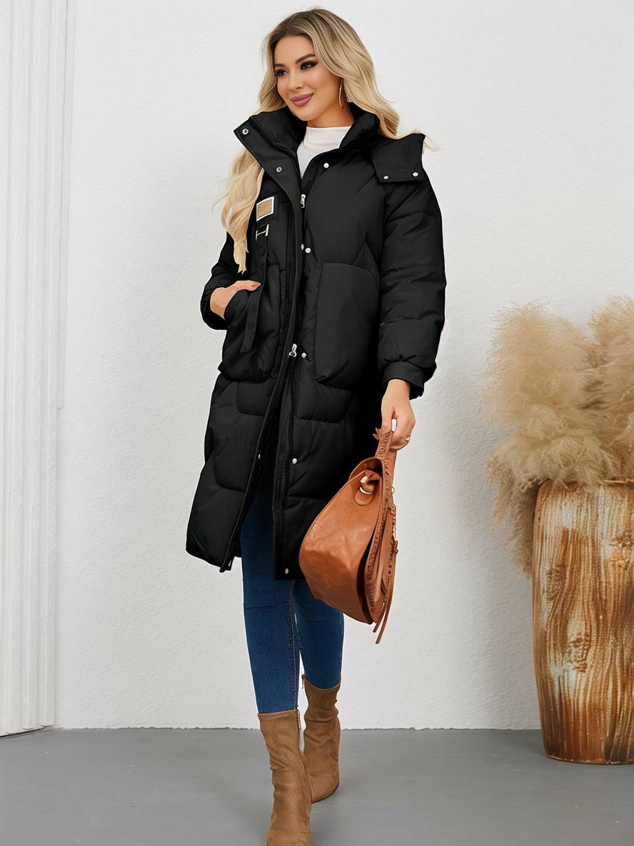 Cocolii longue manteau doudoune unicolore col montant fermeture ¨¦clair boutonnage poches femme ¨¦l¨¦gant d¨¦contract¨¦ veste