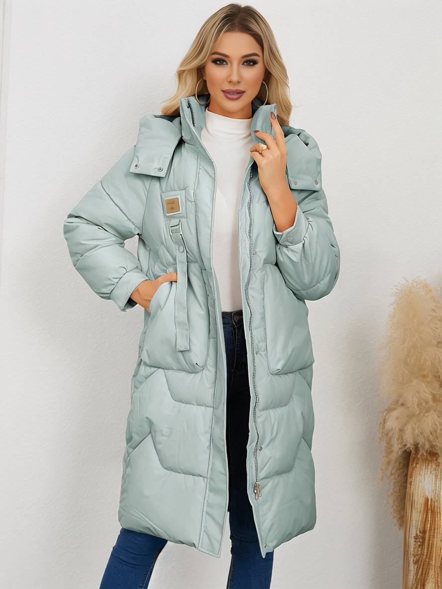 Cocolii longue manteau doudoune unicolore col montant fermeture ¨¦clair boutonnage poches femme ¨¦l¨¦gant d¨¦contract¨¦ veste