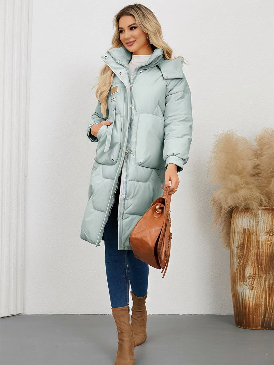 Cocolii longue manteau doudoune unicolore col montant fermeture ¨¦clair boutonnage poches femme ¨¦l¨¦gant d¨¦contract¨¦ veste