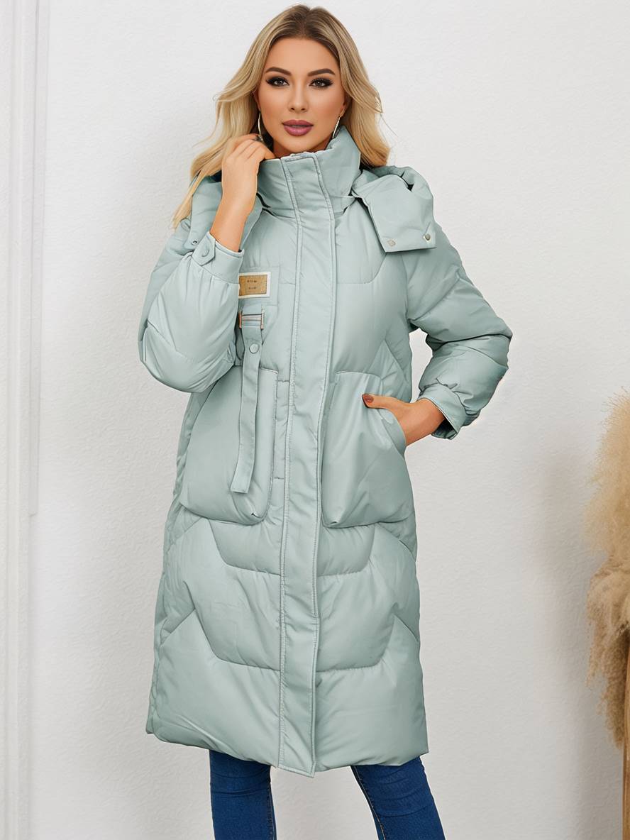 Cocolii longue manteau doudoune unicolore col montant fermeture ¨¦clair boutonnage poches femme ¨¦l¨¦gant d¨¦contract¨¦ veste